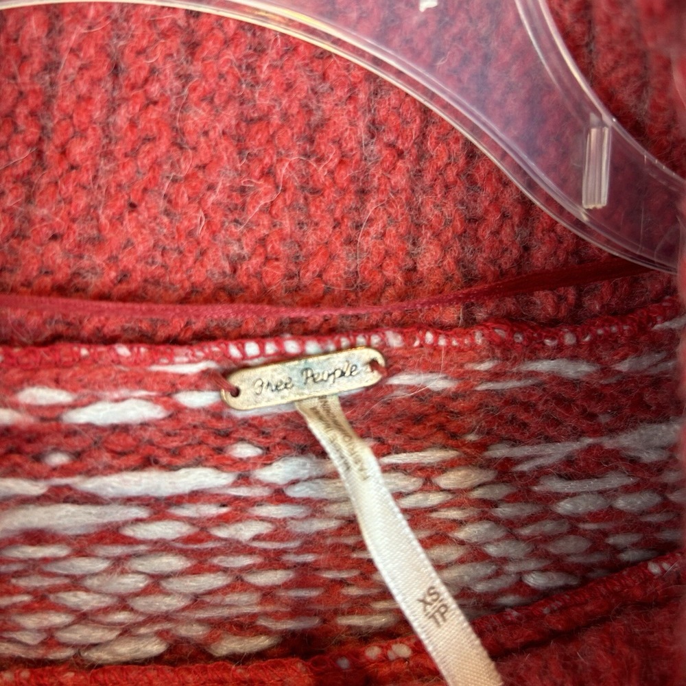Free People Sweater Womens XS Fair Isle Cowl Neck Red Wool Blend Boho Ski Cozy - Picture 3 of 12